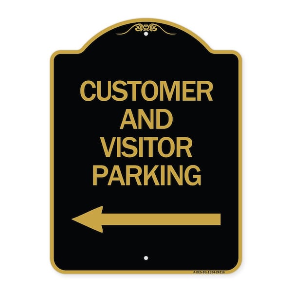 Signmission Customer and Visitor Parking W/ Left Arrow, Black & Gold Aluminum Sign, 18" x 24", BG-1824-24216 A-DES-BG-1824-24216 - main